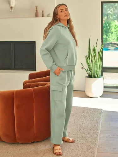 Miniatura 3 de AUTOMET Conjunto deportivo de 2 piezas para mujer, sudadera de manga larga con pantalones deportivos tipo cargo