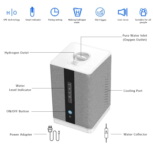 Miniatura 7 de Máquina de Inhalación de Agua de Hidrógeno AquaGreen, Inhalador de H2 de Alta Pureza del 99.99% con 5 Cánulas Nasales, Generador de Agua Rica