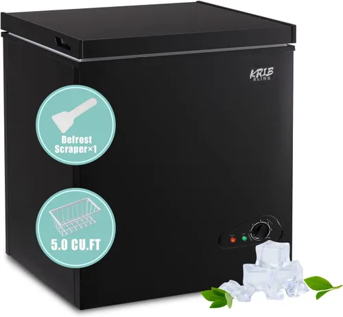 KRIB BLING - Congelador compacto tipo cofre con cesta removible, de 5.0 pies cúbicos, puerta superior abierta, independiente, congelador profundo