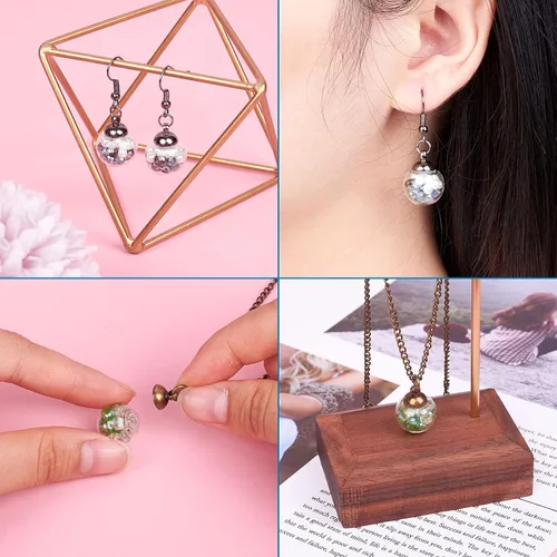 Miniatura 6 de Pandahall - 60 cuentas redondas hechas a mano de 0.551 in de vidrio transparente soplado con 5 colores de tapa de latón, botellas de bola de cristal