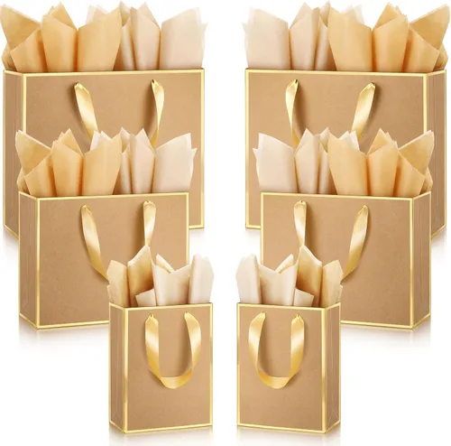 Miniatura 9 de Yeaqee 12 bolsas de regalo de papel metálico con asa, tamaño surtido, incluye 8, 10, 13 pulgadas, bolsa de regalo de agradecimiento de 5 sentidos