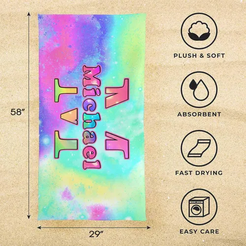 Miniatura 3 de InterestPrint Toallas de playa suaves personalizadas con tu nombre, toallas de playa suaves personalizadas con texto para hijo e hija, toallas