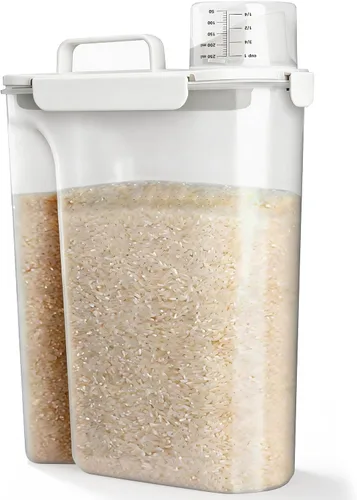 Miniatura 10 de Viretec Recipiente de almacenamiento de arroz, dispensador hermético de alimentos secos de 15 a 20 libras, recipiente de comida para mascotas