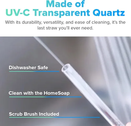Miniatura 4 de PhoneSoap Last Straw - Pajitas reutilizables de 12 pulgadas de largo para bebidas frías y calientes, cuarzo transparente, aptas para lavavajillas