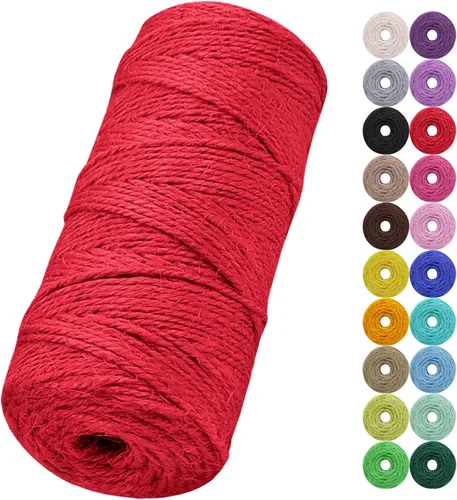 Miniatura 14 de Cuerda de yute natural de 0.079 pulgadas y 328 pies para manualidades, cuerda de yute de colores de 3 capas para envoltura de regalos, jardinería