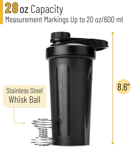 Miniatura 2 de Mr. Pen - Botellas agitadoras para mezclas de proteínas con tapa giratoria, 28 onzas, botella mezcladora de proteínas negras con bola batidora