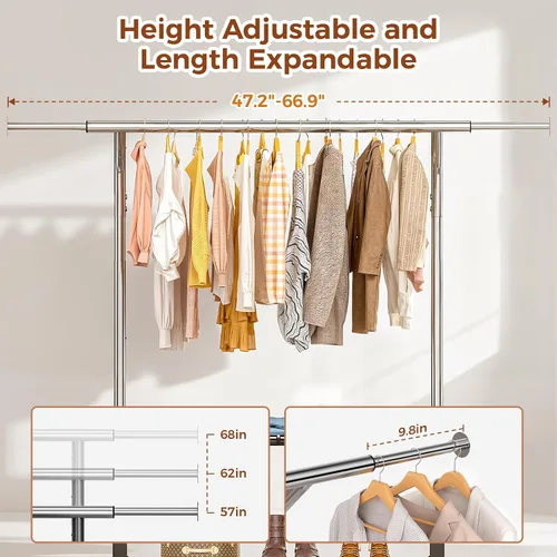 Miniatura 4 de Luxspire Perchero resistente con carga de 650 libras, percheros de ropa de doble barra para colgar ropa, estantes de ropa rodantes con ruedas