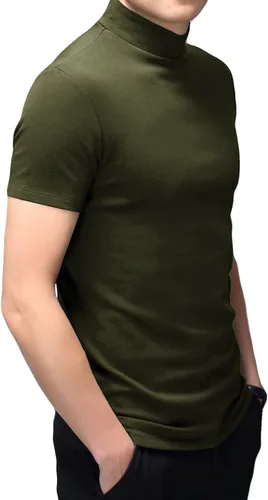 Miniatura 2 de Camiseta de manga corta para hombre, básica, cuello alto, ajustada, sin botones, térmica, sólida