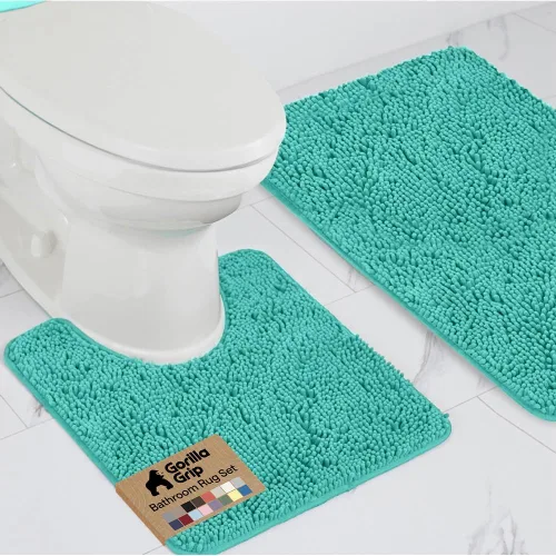 Miniatura 14 de GORILLA GRIP - Juegos de alfombras de baño, juego de 2 alfombras de chenilla suave, alfombra base para inodoro y alfombra de 30 x 20, alfombras Negro