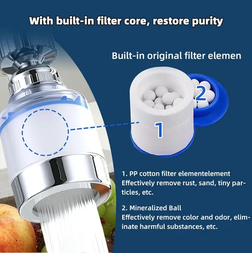 Miniatura 2 de Paquete de 2 grifos de filtro de agua para fregadero, filtro universal giratorio de 360°, filtro de agua para grifo de cocina, elimina el fluoruro
