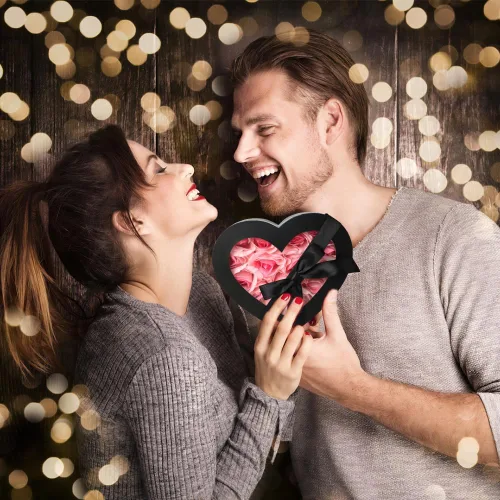 Miniatura 2 de Cajas negras en forma de corazón para arreglos florales, cajas de corazón para flores, juego de 4 cajas de regalo anidables con tapas transparentes