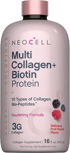 NeoCell Péptidos líquidos de colágeno múltiple | 16 onzas líquidas | con biotina | Fórmula nutritiva avanzada | 10 tipos de biopéptidos | cabello,