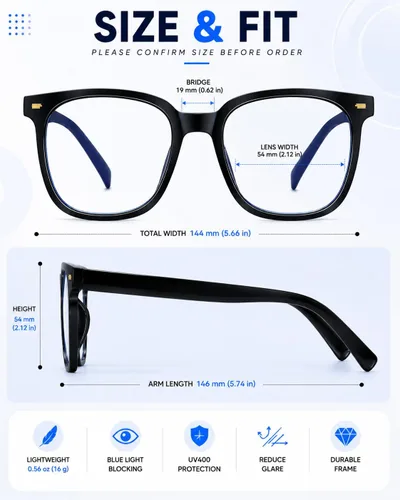 Miniatura 4 de PANNER Gafas cuadradas de gran tamaño con bloqueo de luz azul para mujeres y hombres, antirreflejos, reducen la fatiga ocular, gafas de computadora