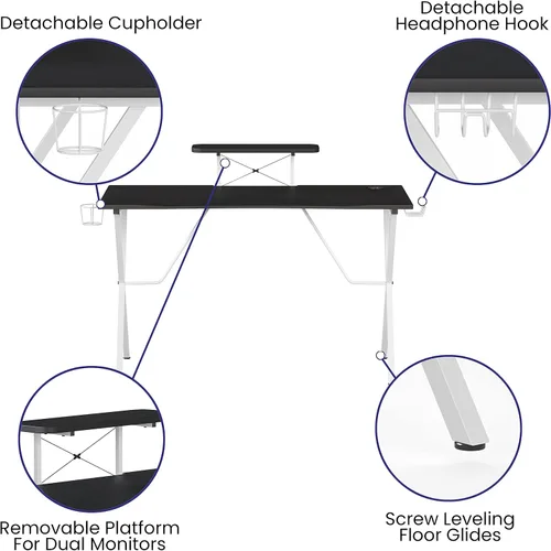 Miniatura 4 de EMMA + OLIVER Soporte para tazas de escritorio para juegos negro/blanco y negro, gancho para auriculares, soporte para monitor