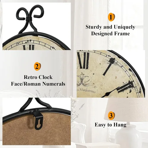 Miniatura 3 de Reloj de pared de 30 pulgadas para sala de estar, reloj de pared de granja extragrande, marco de hierro forjado con acabado dorado retro, relojes