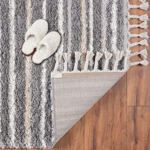 Miniatura 8 de LUXE WEAVERS Shaggy Collection 520 - Alfombra gris de 8 x 10 pulgadas, diseño de líneas Shagg
