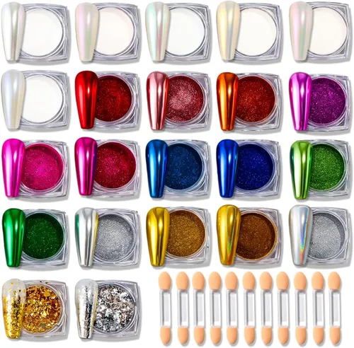 Miniatura 16 de Kit de 36 tarros de polvo de uñas cromado, espejo metálico, pigmento de polvo cromado para uñas de gel, juego de polvo holográfico con purpurina