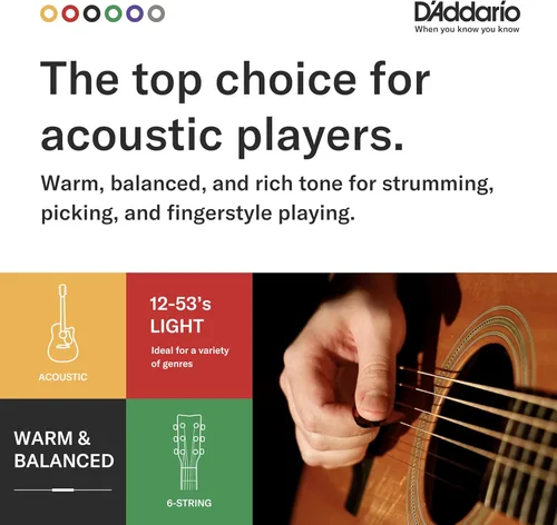 Miniatura 3 de Cuerdas para guitarra acústica de bronce fosforado D'Addario, blanco negro rojo azul