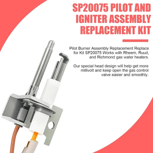 Miniatura 6 de Conjunto piloto e encendedor SP20075 actualizado, compatible con piezas de calentador de agua Rheem Richmond, unidades PROTECH & GE, reemplazo