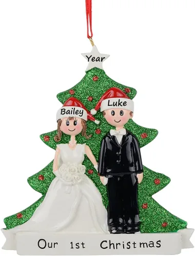 Miniatura 15 de Adorno personalizado para árbol de Navidad recién casado, adorno de nuestra primera Navidad para pareja de boda, adornos para el segundo Con palabras
