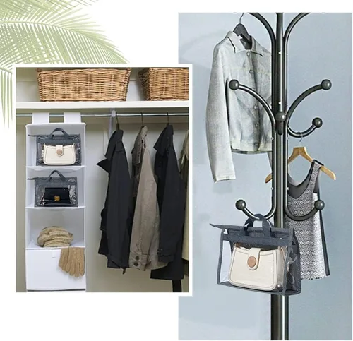 Miniatura 7 de PH PandaHall Paquete de 5 organizadores de almacenamiento de bolsos, bolsas de almacenamiento transparentes para colgar bolsas, bolsas de polvo Gris