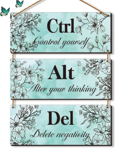 Miniatura 8 de 3 piezas de decoración de pared rosa intenso para niña, decoración de pared de oficina, arte floral de madera, inspirador con citas positivas Ctrl