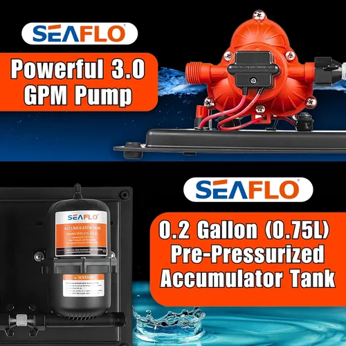Miniatura 4 de SEAFLO Sistema de Bomba de Agua y Tanque Acumulador Serie 33 - 12V CC, 3.0 GPM, 45 PSI, Tanque de 0.2 Galones - Reduce el Ciclo para Aplicaciones
