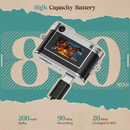 Miniatura 7 de HOTU Mini cámara digital, llavero 1080P HD con lente de 2MP, flash, grabación de video, tarjeta 32G incluida, cámara retro portátil y compacta