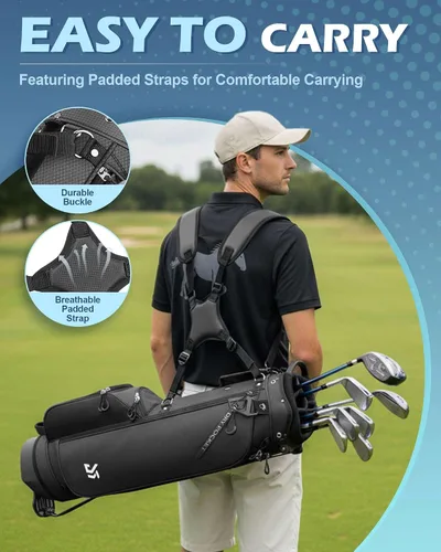 Miniatura 5 de Bolsa de golf con soporte – Versión mejorada 2025 con bolsillo enfriador, parche para guantes y porta tee, bolsa de golf ligera para domingo
