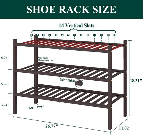 Miniatura 2 de Smiry Zapatero de bambú para armario, organizador de zapatos de madera de 3 niveles, estante apilable de almacenamiento de zapatos de madera