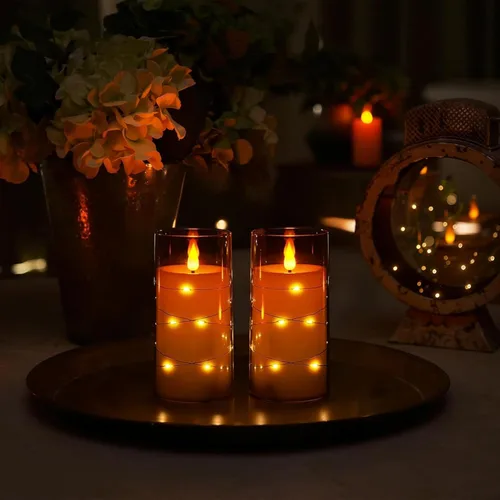 Miniatura 7 de Homemory Velas sin llama con luces de hadas de cadena de estrellas incrustadas, velas que funcionan con pilas, velas LED, velas falsas con control
