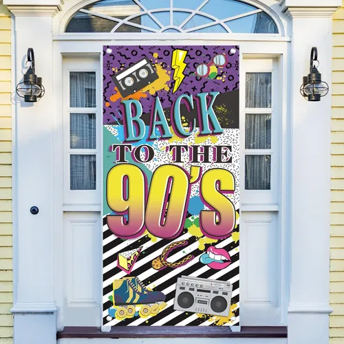 Cartel de puerta con temática de los años 90, decoraciones de fiesta para adultos, tema de hip hop de los 90, suministros de fiesta de fondo de