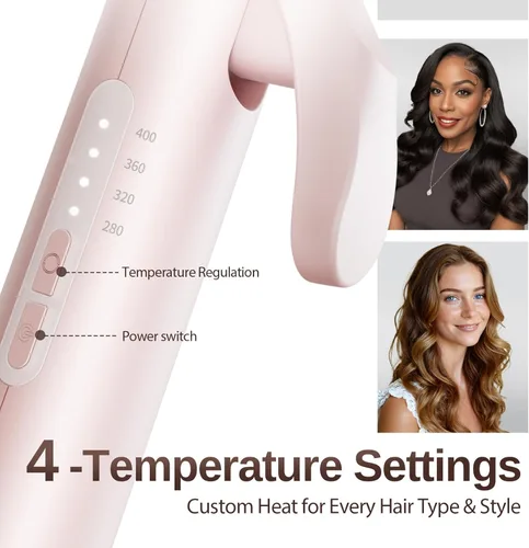 Miniatura 5 de Varita rizadora extra grande de 1.5 pulgadas para cabello largo, barril de turmalina de cerámica con 40000000 iones negativos, rizos definidos y Rosa