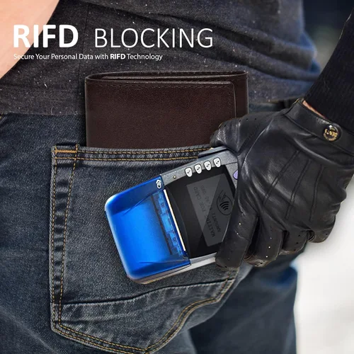Miniatura 24 de Cartera de cuero RFID hecha a mano para hombres, elegante cartera de bolsillo frontal triple con 2 ranuras para identificación y 9 tarjetas, Negro