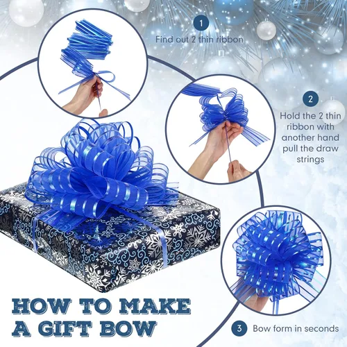 Miniatura 3 de Poen 12 Lazos Grandes de Navidad para Envolver Regalos de 6" Lazos de Tirar Multicolores de Cinta Navideña para Regalos, Cestas de Boda, Cajas