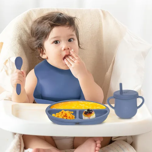 Miniatura 6 de Juego de Alimentación para Bebés 100% Silicona, Platos para Bebés sin BPA con Tazón con Ventosa, Plato Dividido, Juego de Platos de Autoalimentación