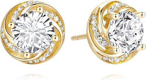 Cossa Aretes tipo dormilona de oro de 14 quilates para mujer, chapados en oro de 14 quilates, hipoalergénicos, con diseño moderno rotado