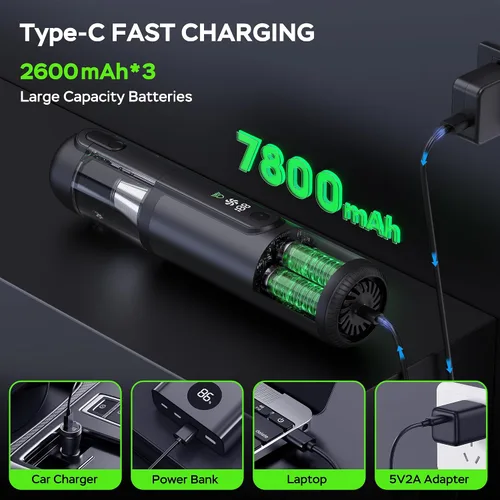 Miniatura 5 de Aspiradora portátil para automóvil, inalámbrica, 18000 Pa 4 en 1, mini aspiradora de potencia de succión, motor sin escobillas de 120 W, aspiradora