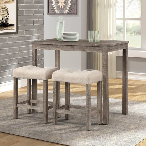 Miniatura 2 de Sora Wood - Juego de comedor de 3 piezas, altura de mostrador, color gris pardo Topo