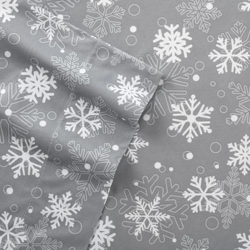 Miniatura 2 de Shavel Home Products Juego de sábanas con estampado de microfranela, gris copos de nieve, tamaño individual