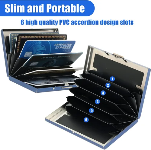 Miniatura 70 de BONSYL® Soporte para tarjetas de crédito, cartera delgada de metal con bloqueo RFID, con 6 ranuras para tarjetas, para mujeres y hombres.