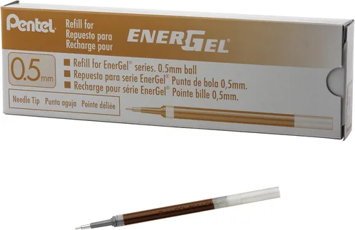 Pentel Tinta de recarga para pluma EnerGel con punta de aguja, fina, paquete de 12, 0.5 mm, naranja (LRN5-F)