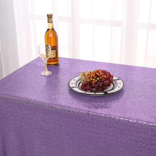 Miniatura 2 de nanbowang Mantel de lentejuelas color morado claro para fiestas, rectangular, superposición de tela de lentejuelas, manteles de mesa de cumpleaños