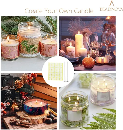 Miniatura 4 de BEADNOVA Mechas de velas de 8 pulgadas, 50 piezas con calcomanías para velas, mechas grandes de algodón y mechas de vela de doble cara, calcomanías
