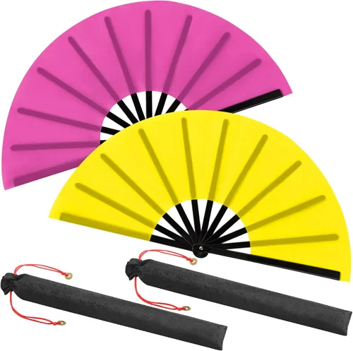 Miniatura 15 de Maitys Paquete de 2 ventiladores de mano plegables grandes de 13 pulgadas, ventiladores chinos de mano grandes para baile de línea, Tai Chi