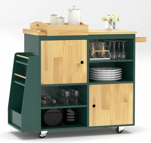 Miniatura 8 de NSdirect Carrito de isla de cocina, barra de cocina y carrito de servicio, ruedas con estante para especias, toallero, carrito de almacenamiento