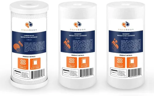 Aquaboon Cartrige de reducción de cloro de 5 micrones, 10 x 4.5 de carbono, y 2 filtros de agua de reducción de sedimentos, repuesto para filtro de