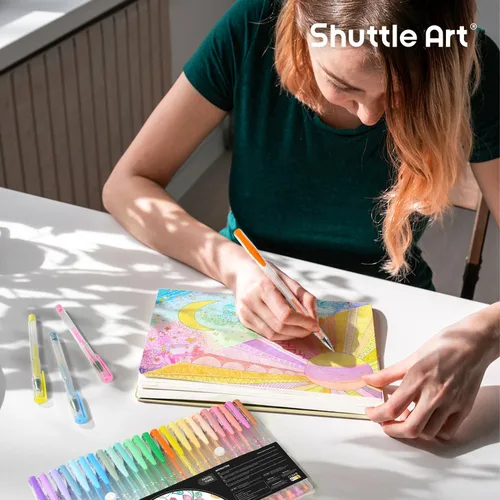 Miniatura 6 de Shuttle Art Bolígrafos de gel pastel, 24 colores pastel lechosos para papel negro, libros para colorear para adultos, dibujo, garabatos, Paquete