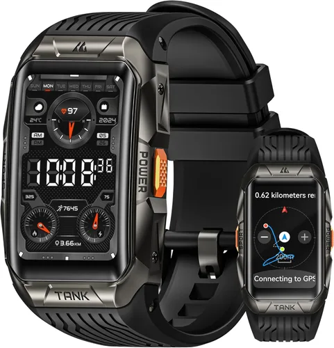 Reloj inteligente GPS para hombres y mujeres, vidrio curvado 3D, cuerpo completo de acero inoxidable, 6 posicionamientos satelitales, brújula, 164.0
