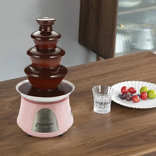 Miniatura 5 de Fuente de chocolate, máquina eléctrica de fondue de chocolate de 4 niveles de 110 V para queso nacho, salsa de chocolate, boda, fiesta (rosa)
